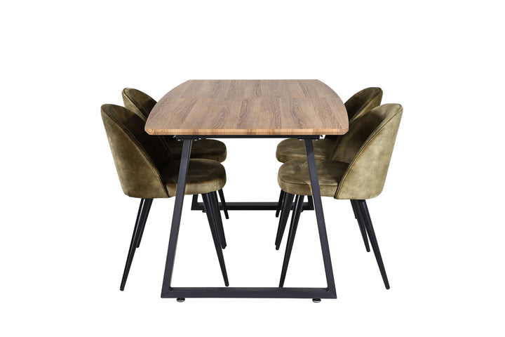 Venture Home Inca Dining Table - 160/200*85*H75 - Oak / Black+Velvet Dining Chiar - Black legs - Dusty Green Velvet_4
