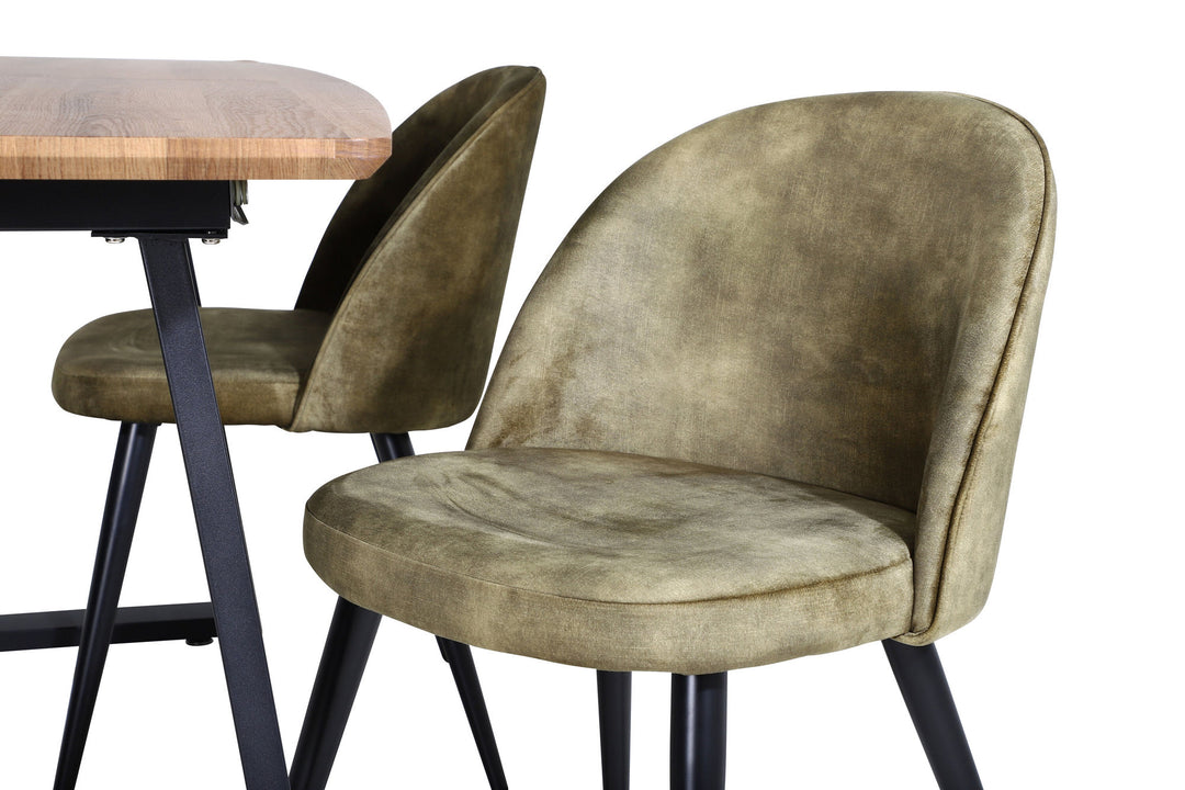 Venture Home Inca Dining Table - 160/200*85*H75 - Oak / Black+Velvet Dining Chiar - Black legs - Dusty Green Velvet_4