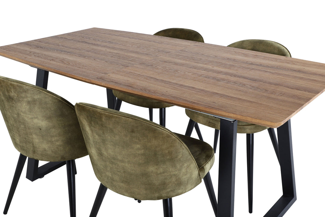 Venture Home Inca Dining Table - 160/200*85*H75 - Oak / Black+Velvet Dining Chiar - Black legs - Dusty Green Velvet_4