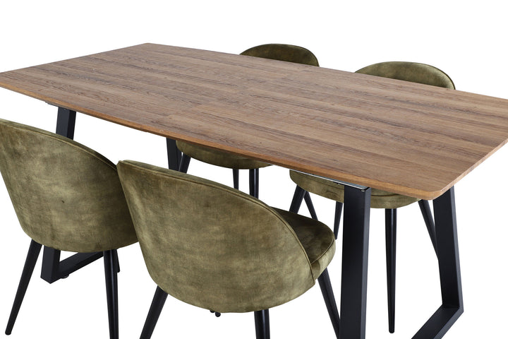 Venture Home Inca Dining Table - 160/200*85*H75 - Oak / Black+Velvet Dining Chiar - Black legs - Dusty Green Velvet_4
