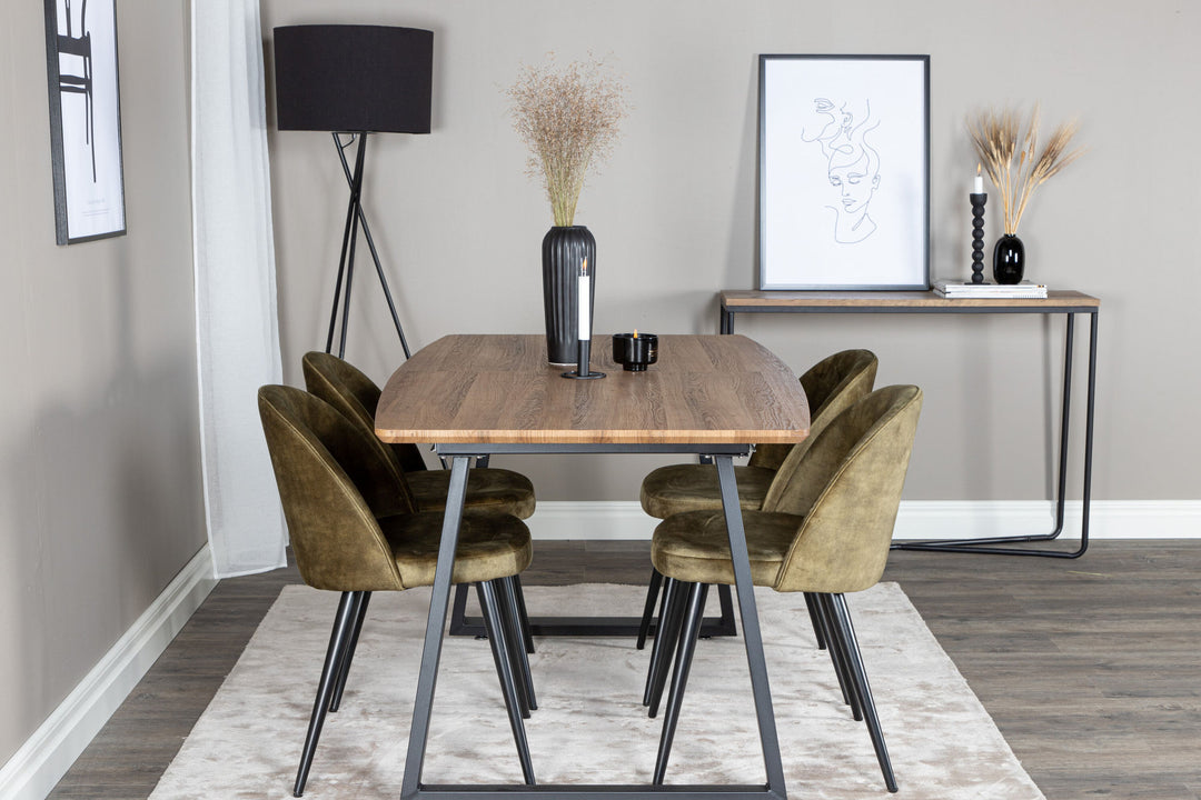 Venture Home Inca Dining Table - 160/200*85*H75 - Oak / Black+Velvet Dining Chiar - Black legs - Dusty Green Velvet_4