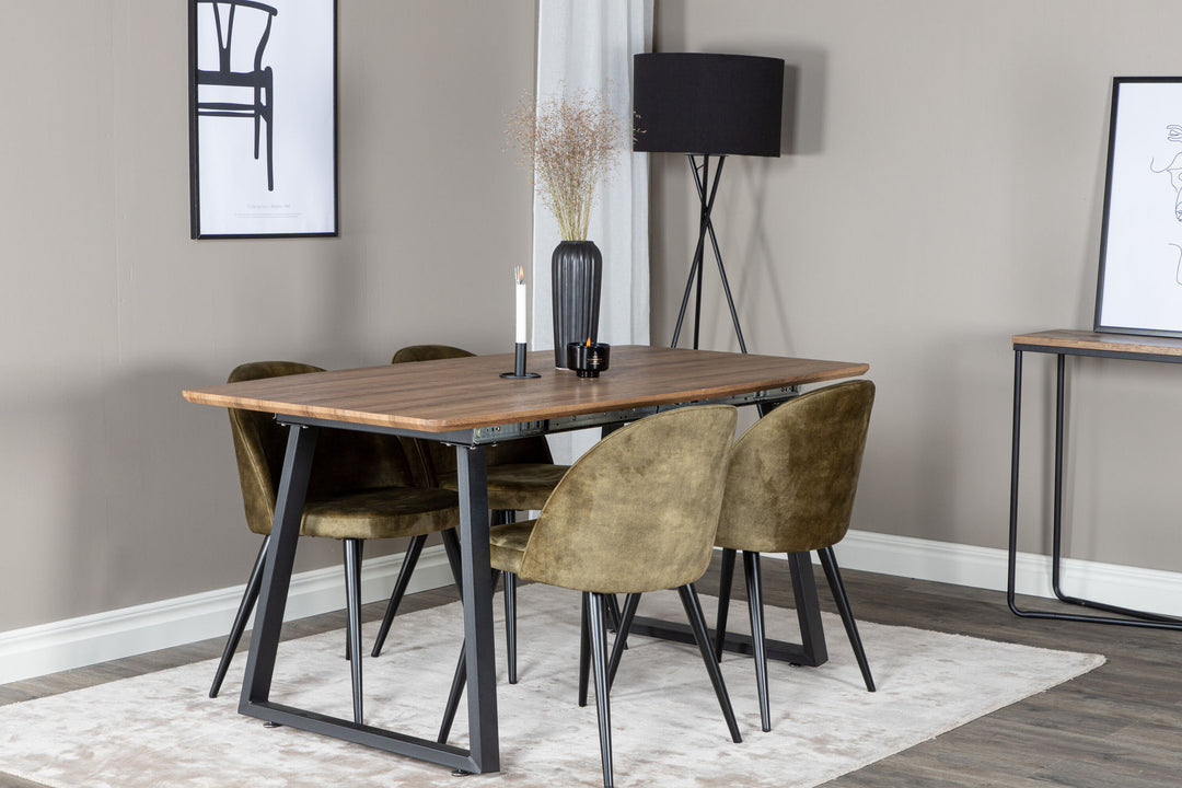 Venture Home Inca Dining Table - 160/200*85*H75 - Oak / Black+Velvet Dining Chiar - Black legs - Dusty Green Velvet_4
