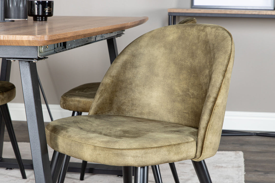 Venture Home Inca Dining Table - 160/200*85*H75 - Oak / Black+Velvet Dining Chiar - Black legs - Dusty Green Velvet_4