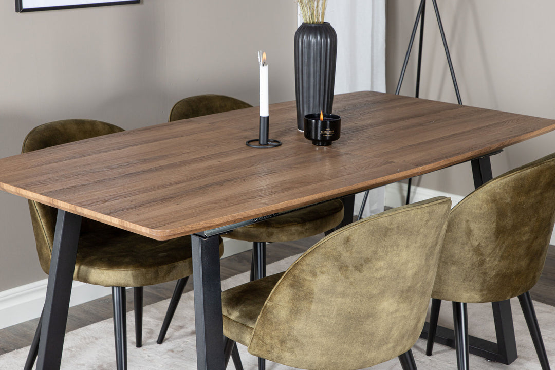 Venture Home Inca Dining Table - 160/200*85*H75 - Oak / Black+Velvet Dining Chiar - Black legs - Dusty Green Velvet_4