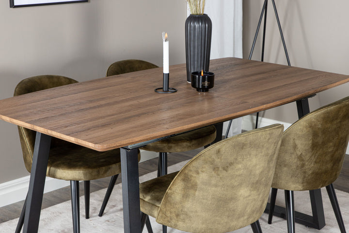 Venture Home Inca Dining Table - 160/200*85*H75 - Oak / Black+Velvet Dining Chiar - Black legs - Dusty Green Velvet_4