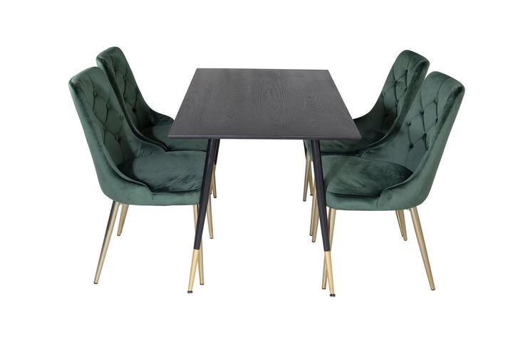 Venture Home Dipp Dining Table - 120 cm - Black Veneer - Black Legs w. Brass dipp+Velvet Deluxe Dining Chair - Green / Brass_4