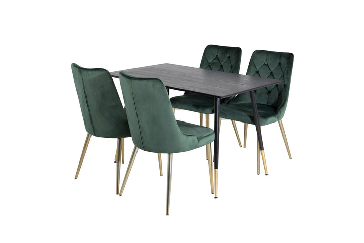 Venture Home Dipp Dining Table - 120 cm - Black Veneer - Black Legs w. Brass dipp+Velvet Deluxe Dining Chair - Green / Brass_4