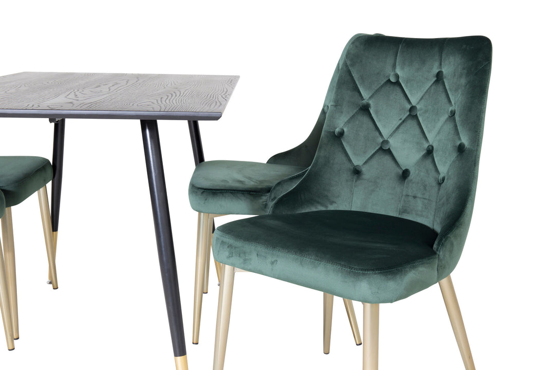 Venture Home Dipp Dining Table - 120 cm - Black Veneer - Black Legs w. Brass dipp+Velvet Deluxe Dining Chair - Green / Brass_4