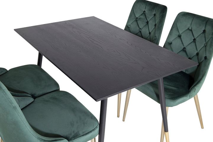Venture Home Dipp Dining Table - 120 cm - Black Veneer - Black Legs w. Brass dipp+Velvet Deluxe Dining Chair - Green / Brass_4