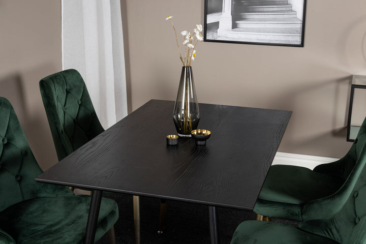 Venture Home Dipp Dining Table - 120 cm - Black Veneer - Black Legs w. Brass dipp+Velvet Deluxe Dining Chair - Green / Brass_4