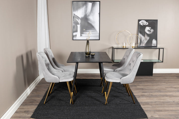 Venture Home Dipp Dining Table - 120 cm - Black Veneer - Black Legs w. Brass dipp+Velvet Deluxe Dining Chair - Light Grey / Brass_4