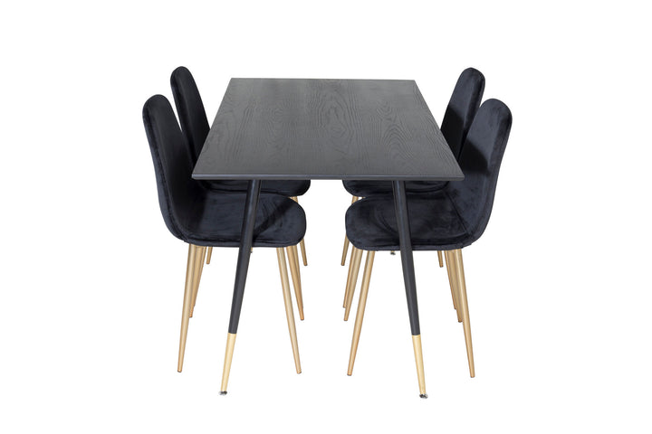 Venture Home Dipp Dining Table - 120 cm - Black Veneer - Black Legs w. Brass dipp+Polar Dining Chair - Black / Brass_4