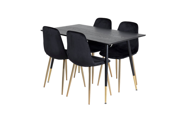 Venture Home Dipp Dining Table - 120 cm - Black Veneer - Black Legs w. Brass dipp+Polar Dining Chair - Black / Brass_4