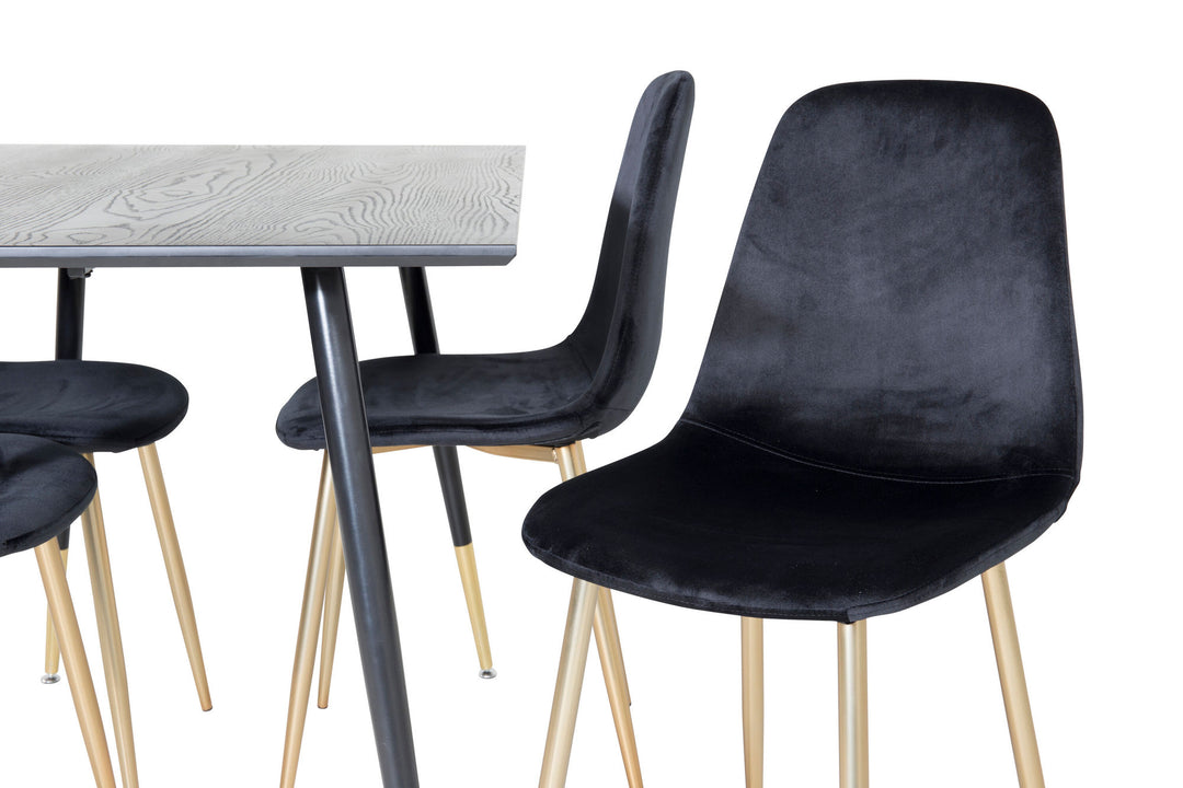 Venture Home Dipp Dining Table - 120 cm - Black Veneer - Black Legs w. Brass dipp+Polar Dining Chair - Black / Brass_4