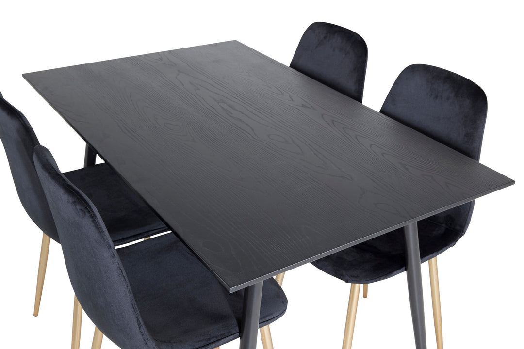 Venture Home Dipp Dining Table - 120 cm - Black Veneer - Black Legs w. Brass dipp+Polar Dining Chair - Black / Brass_4
