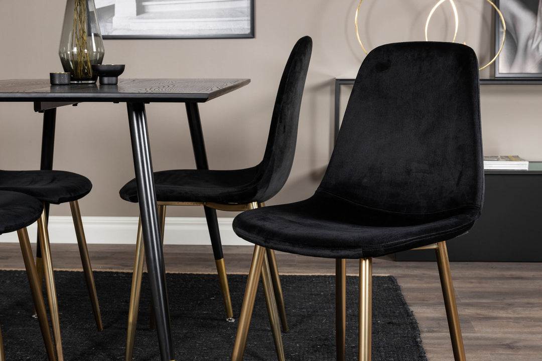 Venture Home Dipp Dining Table - 120 cm - Black Veneer - Black Legs w. Brass dipp+Polar Dining Chair - Black / Brass_4