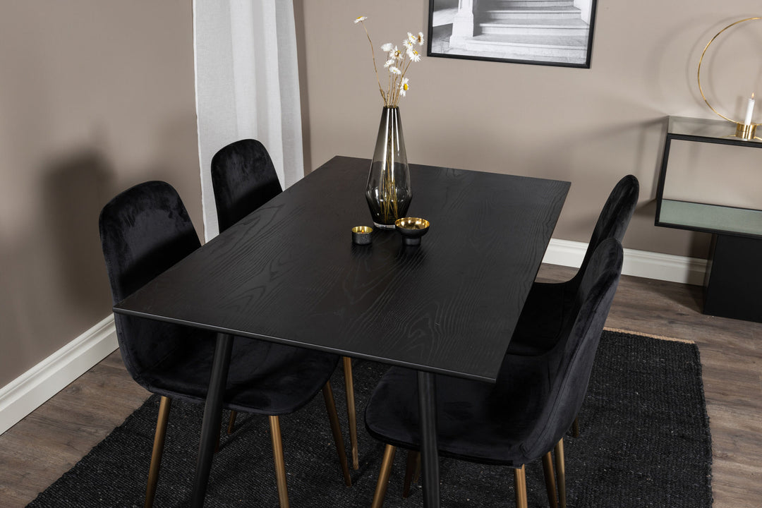 Venture Home Dipp Dining Table - 120 cm - Black Veneer - Black Legs w. Brass dipp+Polar Dining Chair - Black / Brass_4