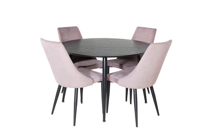 Venture Home Dipp Dining Table - 115cm - Black Veneer / All black legs +Leone Dining Chair - Black Legs / Dusty PinkCorduroy _4