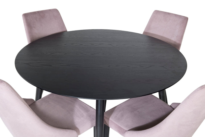 Venture Home Dipp Dining Table - 115cm - Black Veneer / All black legs +Leone Dining Chair - Black Legs / Dusty PinkCorduroy _4