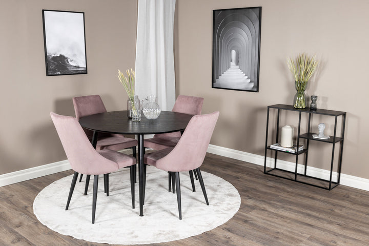 Venture Home Dipp Dining Table - 115cm - Black Veneer / All black legs +Leone Dining Chair - Black Legs / Dusty PinkCorduroy _4