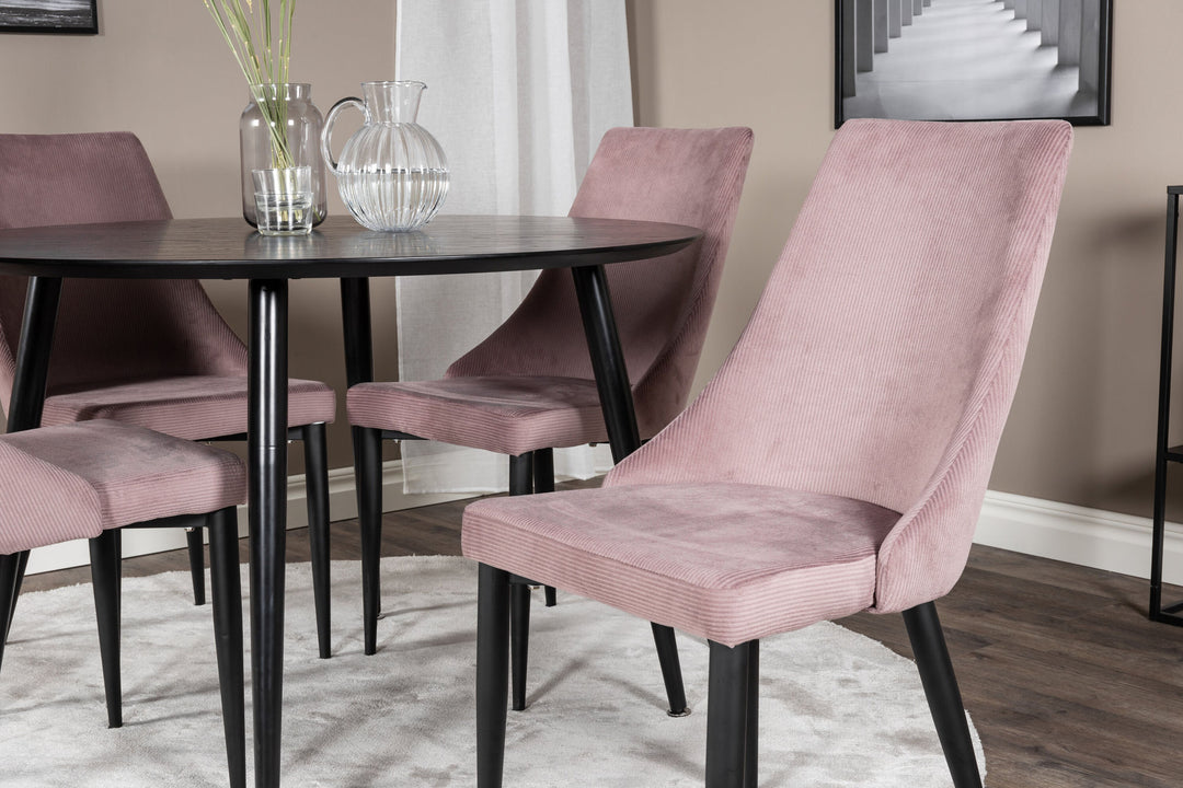 Venture Home Dipp Dining Table - 115cm - Black Veneer / All black legs +Leone Dining Chair - Black Legs / Dusty PinkCorduroy _4