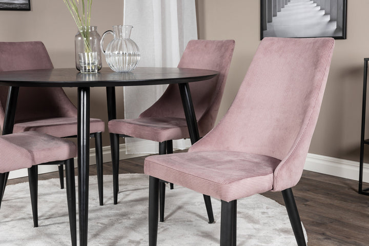 Venture Home Dipp Dining Table - 115cm - Black Veneer / All black legs +Leone Dining Chair - Black Legs / Dusty PinkCorduroy _4