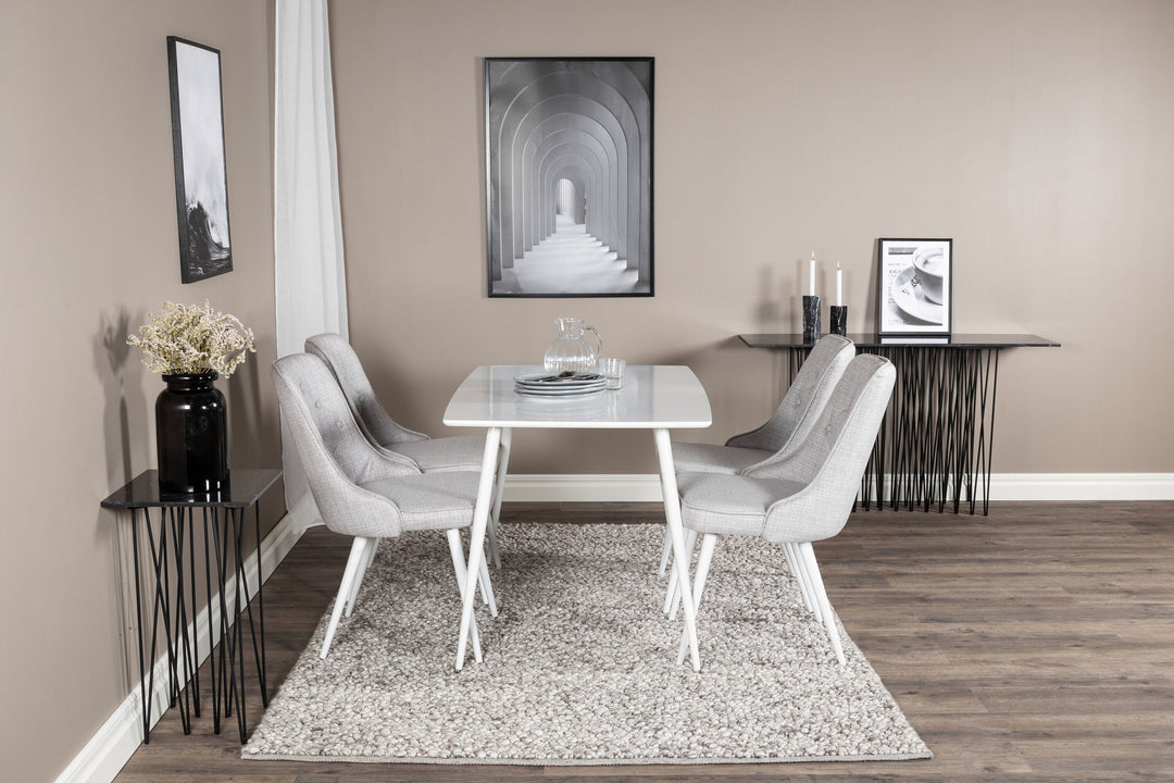 Venture Home Polar Dining table 120 cm - White White+Velvet Deluxe Dining Chair - White Legs - Light Grey Fabric_4