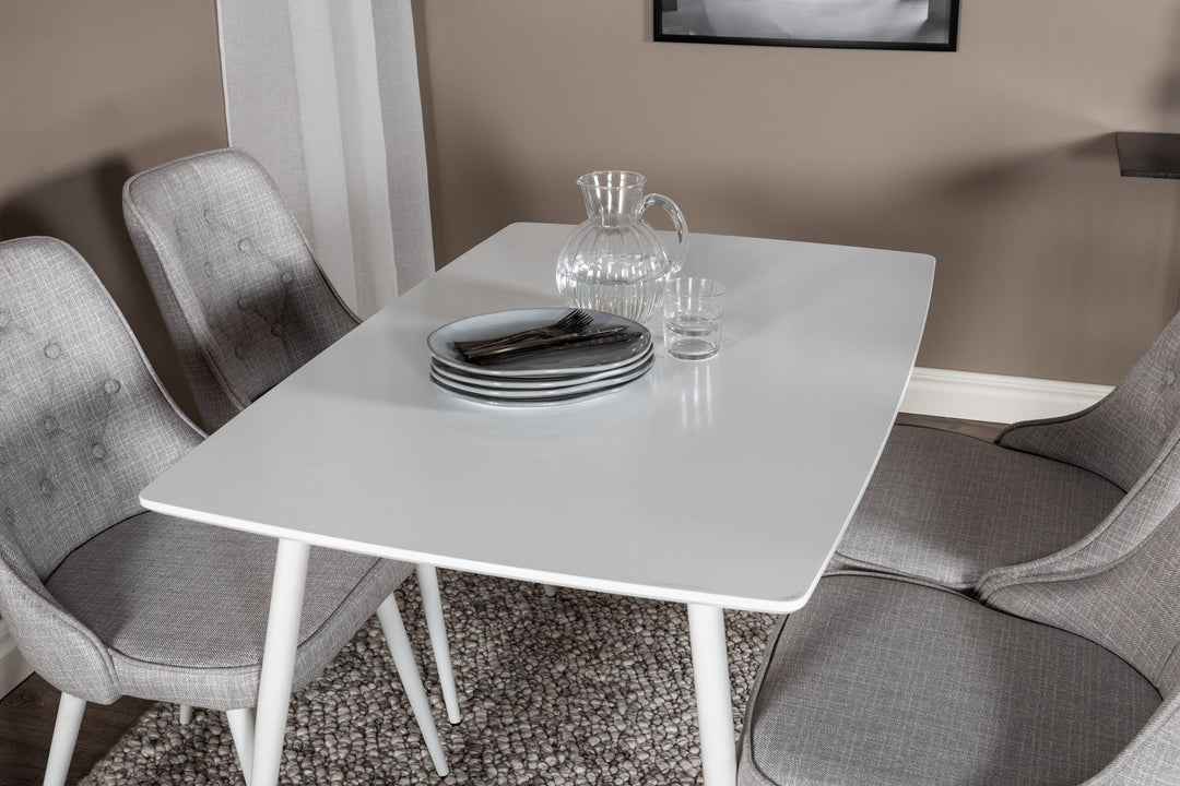 Venture Home Polar Dining table 120 cm - White White+Velvet Deluxe Dining Chair - White Legs - Light Grey Fabric_4