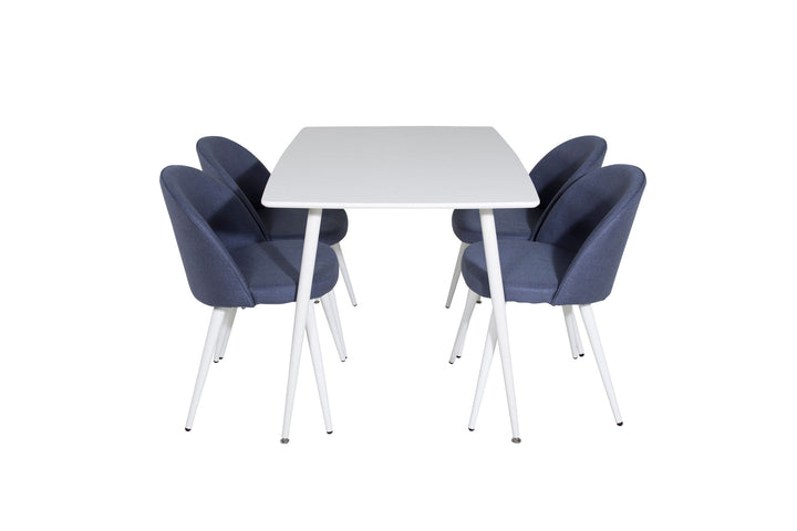 Venture Home Polar Dining table 120 cm - White White+Velvet Dining Chiar - White legs - Blue Fabric_4