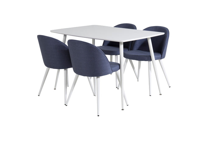 Venture Home Polar Dining table 120 cm - White White+Velvet Dining Chiar - White legs - Blue Fabric_4