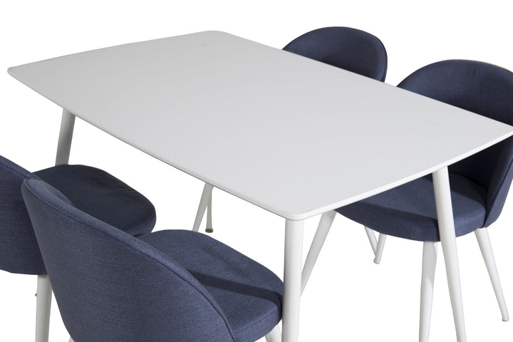 Venture Home Polar Dining table 120 cm - White White+Velvet Dining Chiar - White legs - Blue Fabric_4