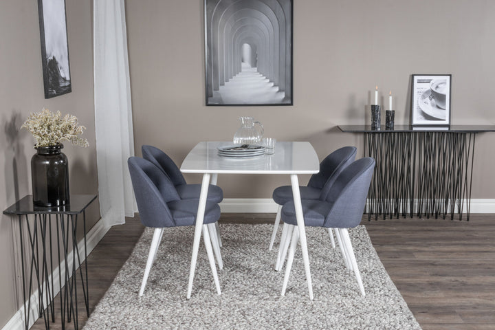 Venture Home Polar Dining table 120 cm - White White+Velvet Dining Chiar - White legs - Blue Fabric_4