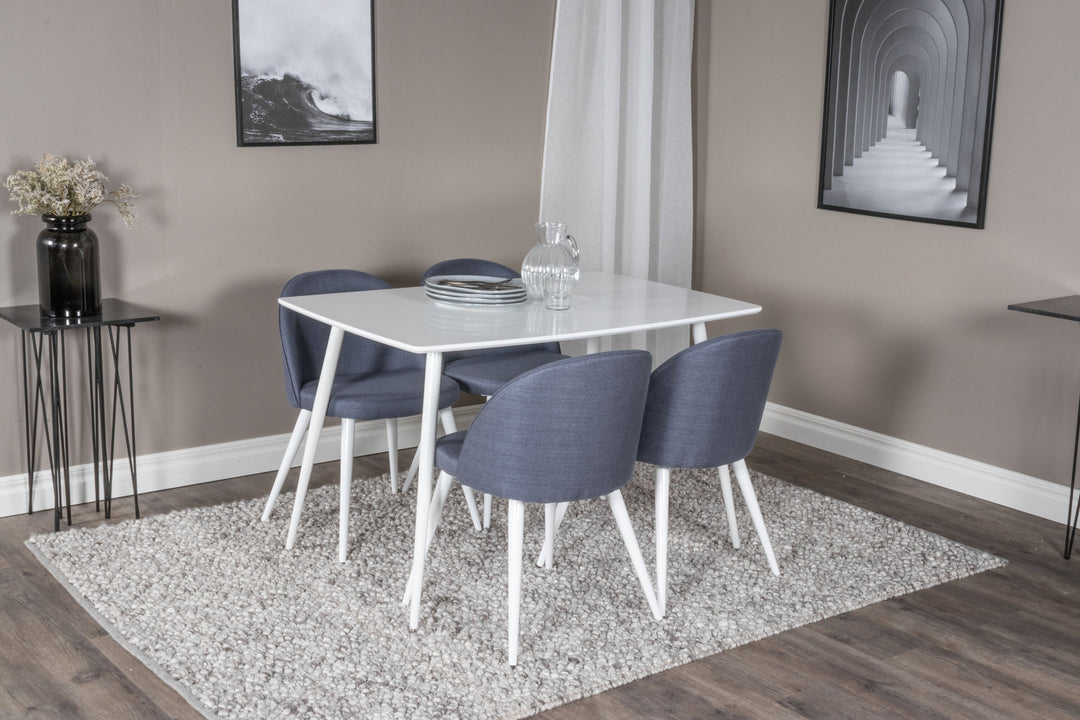 Venture Home Polar Dining table 120 cm - White White+Velvet Dining Chiar - White legs - Blue Fabric_4