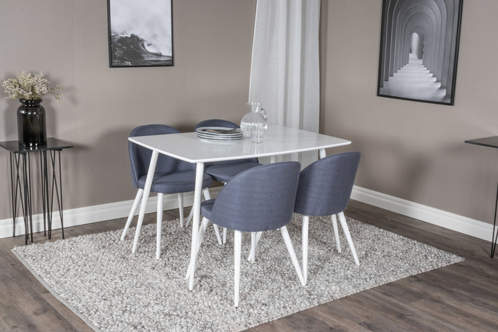 Venture Home Polar Dining table 120 cm - White White+Velvet Dining Chiar - White legs - Blue Fabric_4