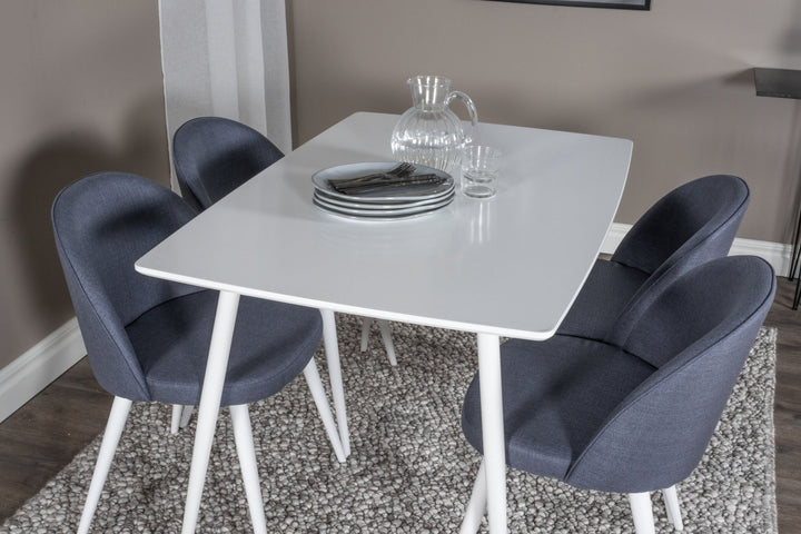 Venture Home Polar Dining table 120 cm - White White+Velvet Dining Chiar - White legs - Blue Fabric_4