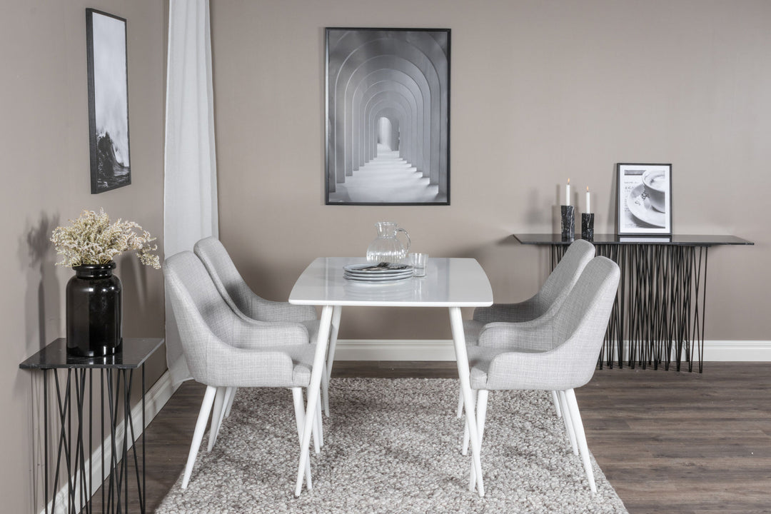 Venture Home Polar Dining table 120 cm - White White+Plaza Dining chair - White legs - Light Grey Fabric_4