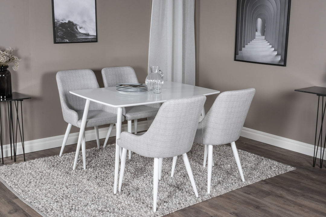 Venture Home Polar Dining table 120 cm - White White+Plaza Dining chair - White legs - Light Grey Fabric_4