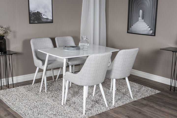 Venture Home Polar Dining table 120 cm - White White+Plaza Dining chair - White legs - Light Grey Fabric_4
