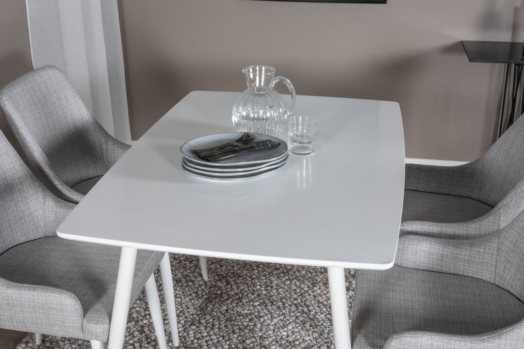 Venture Home Polar Dining table 120 cm - White White+Plaza Dining chair - White legs - Light Grey Fabric_4