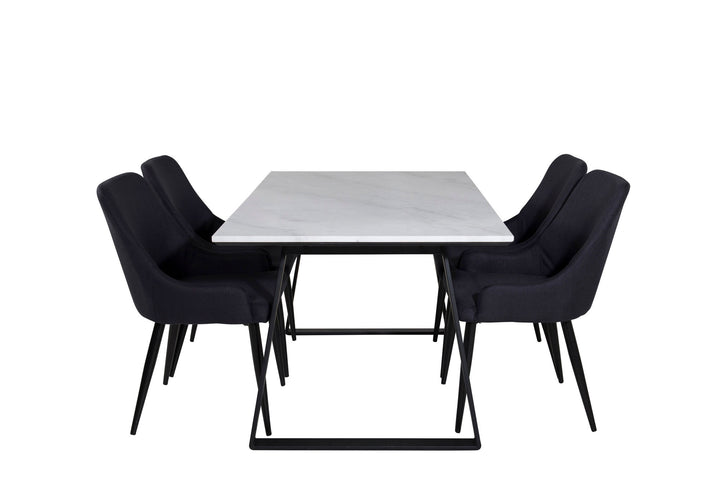Venture Home Estelle Dining Table 140*90 - White / Black+Plaza Dining Chair - Black Legs - Black Fabric_4