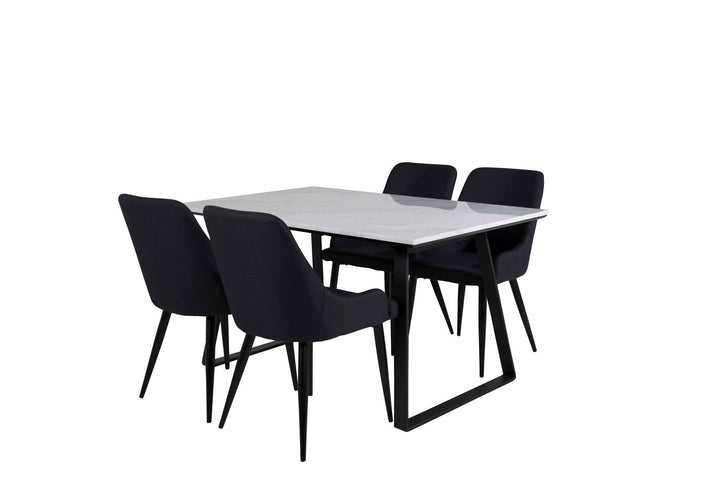 Venture Home Estelle Dining Table 140*90 - White / Black+Plaza Dining Chair - Black Legs - Black Fabric_4