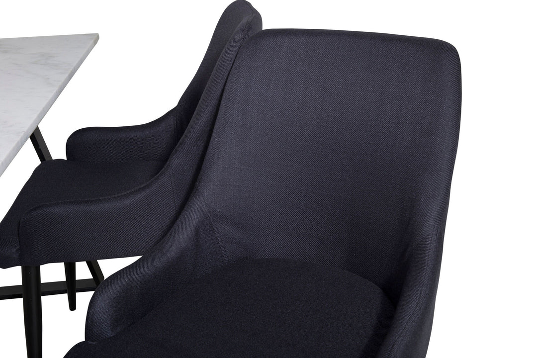 Venture Home Estelle Dining Table 140*90 - White / Black+Plaza Dining Chair - Black Legs - Black Fabric_4