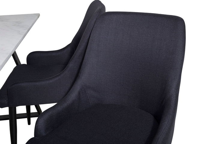 Venture Home Estelle Dining Table 140*90 - White / Black+Plaza Dining Chair - Black Legs - Black Fabric_4