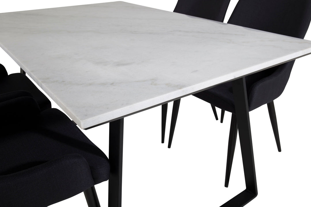 Venture Home Estelle Dining Table 140*90 - White / Black+Plaza Dining Chair - Black Legs - Black Fabric_4