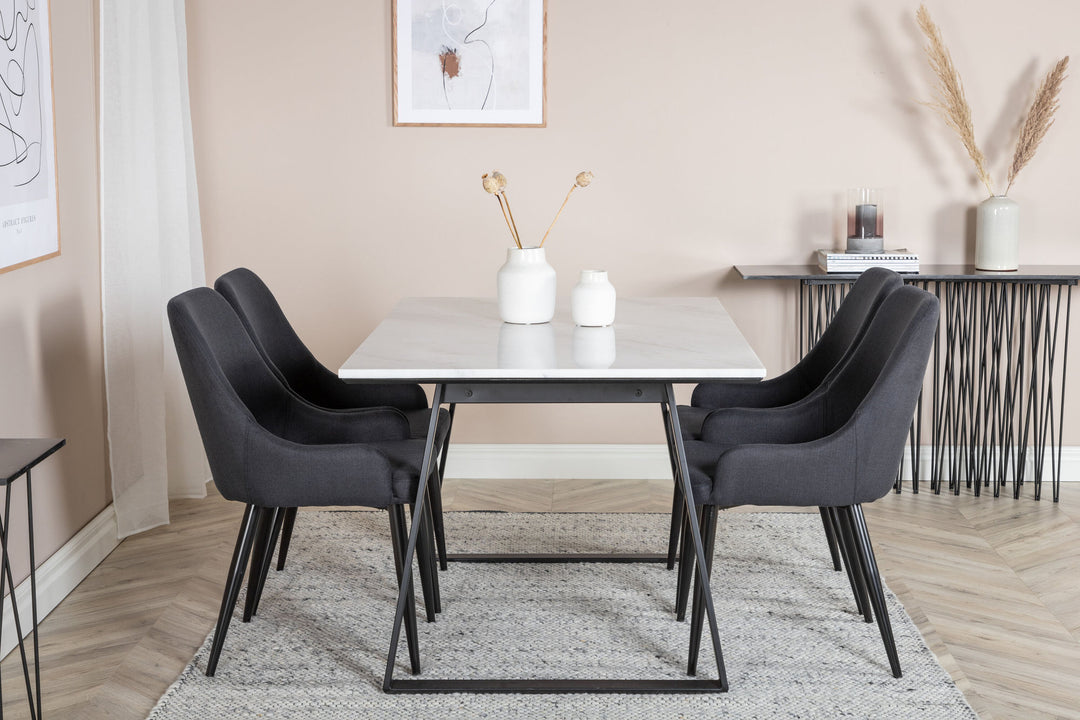 Venture Home Estelle Dining Table 140*90 - White / Black+Plaza Dining Chair - Black Legs - Black Fabric_4