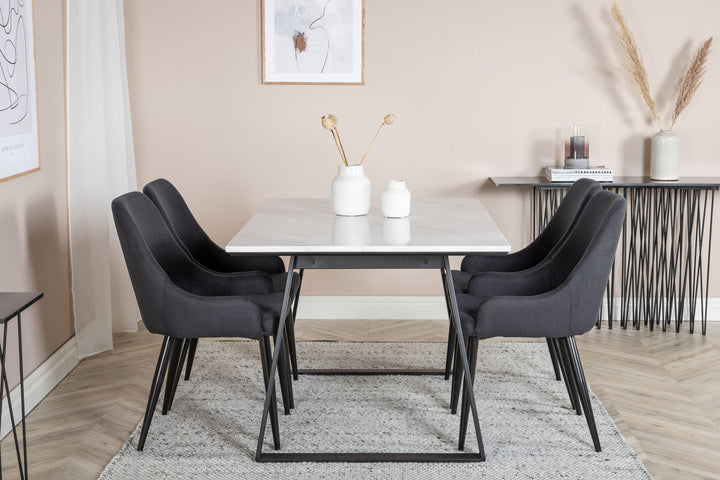 Venture Home Estelle Dining Table 140*90 - White / Black+Plaza Dining Chair - Black Legs - Black Fabric_4