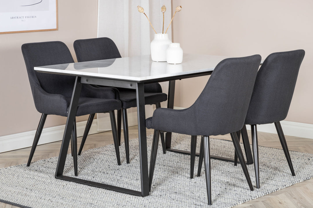 Venture Home Estelle Dining Table 140*90 - White / Black+Plaza Dining Chair - Black Legs - Black Fabric_4