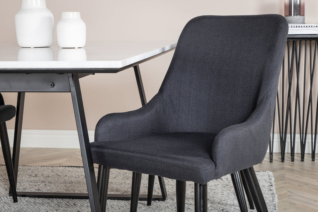 Venture Home Estelle Dining Table 140*90 - White / Black+Plaza Dining Chair - Black Legs - Black Fabric_4