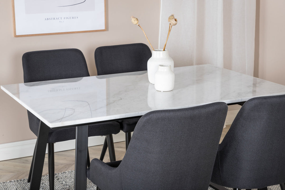 Venture Home Estelle Dining Table 140*90 - White / Black+Plaza Dining Chair - Black Legs - Black Fabric_4