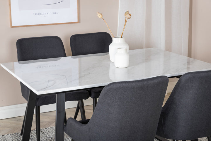 Venture Home Estelle Dining Table 140*90 - White / Black+Plaza Dining Chair - Black Legs - Black Fabric_4
